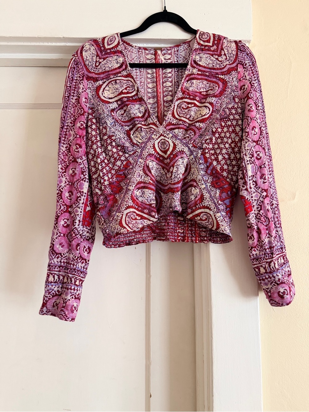 Free People Wild & Free Paisley Blouse Red Pink Size L